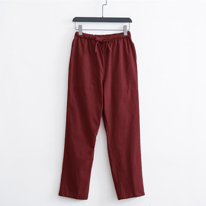 Nimara Ritual Men's Solid Color Cotton Casual Drawstring Pants With Pockets