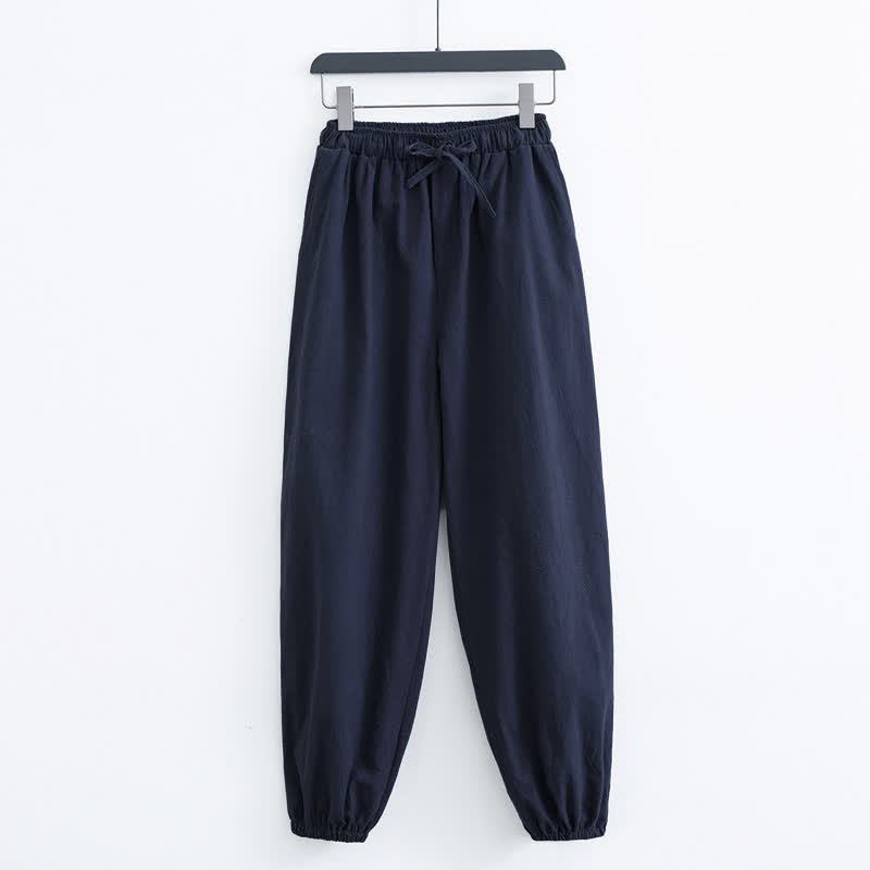 Nimara Ritual Solid Color Cotton Casual Men's Harem Pants With Pockets