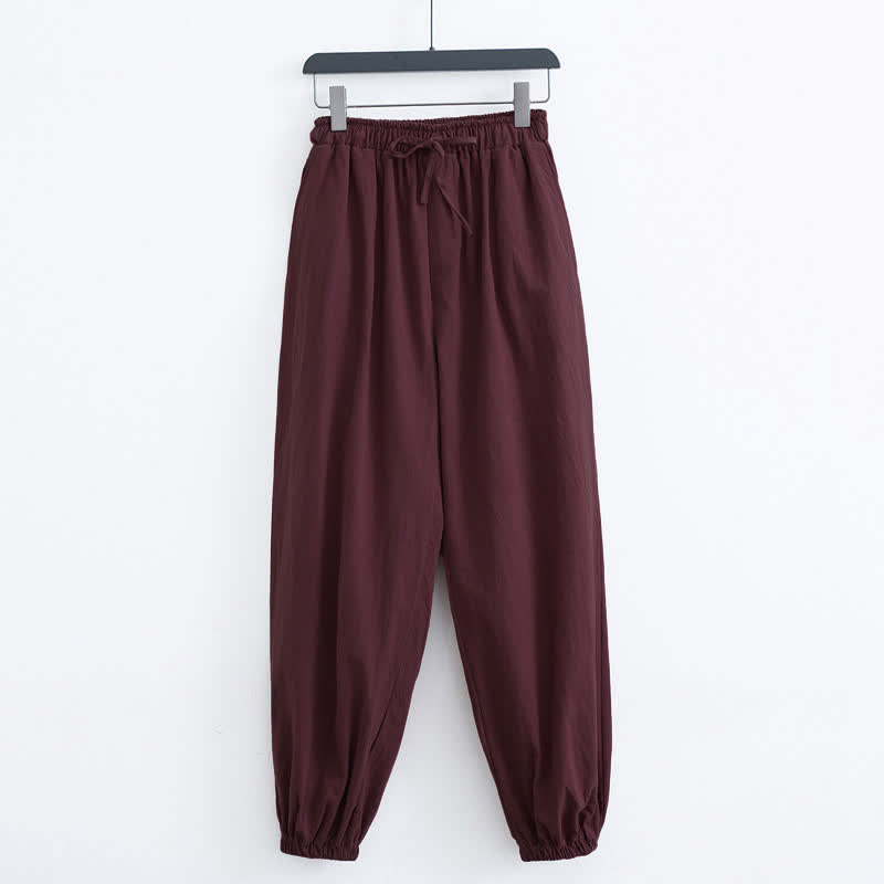 Nimara Ritual Solid Color Cotton Casual Men's Harem Pants With Pockets