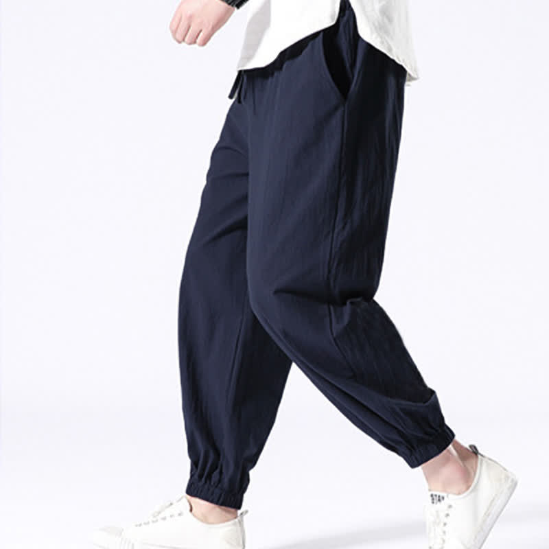 Nimara Ritual Solid Color Cotton Casual Men's Harem Pants With Pockets