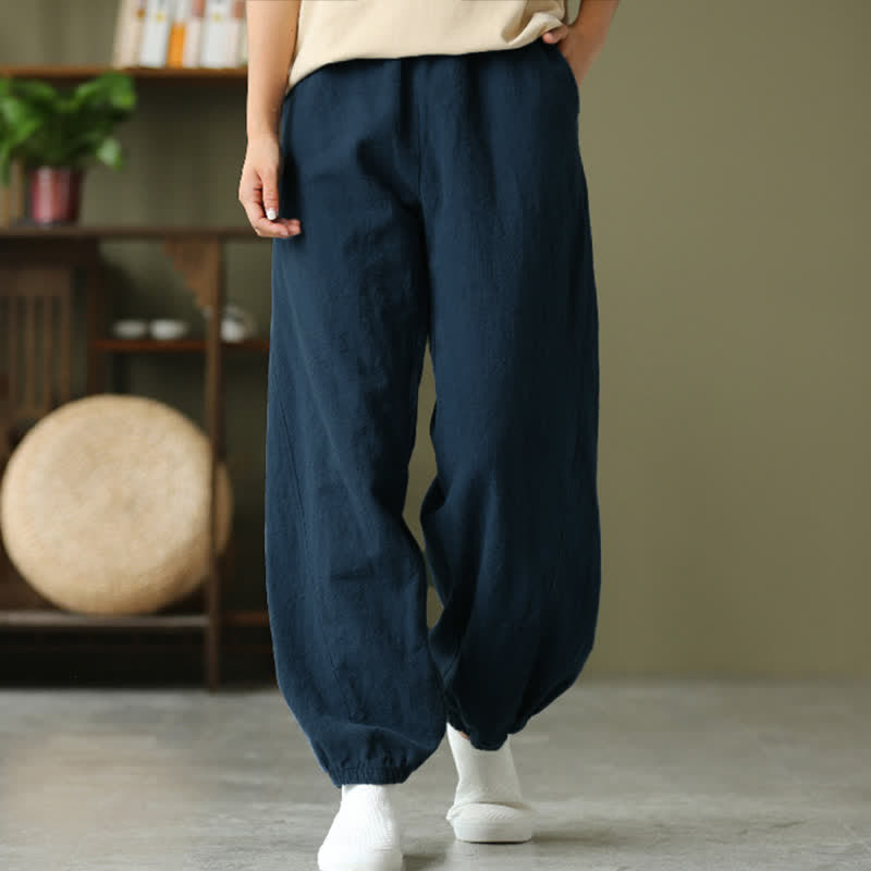 Nimara Ritual Plain Color Ramie Linen Cotton Women's Pants With Pockets