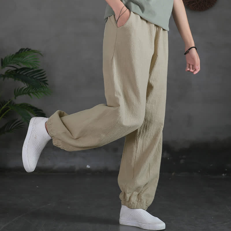 Nimara Ritual Plain Color Ramie Linen Cotton Women's Pants With Pockets