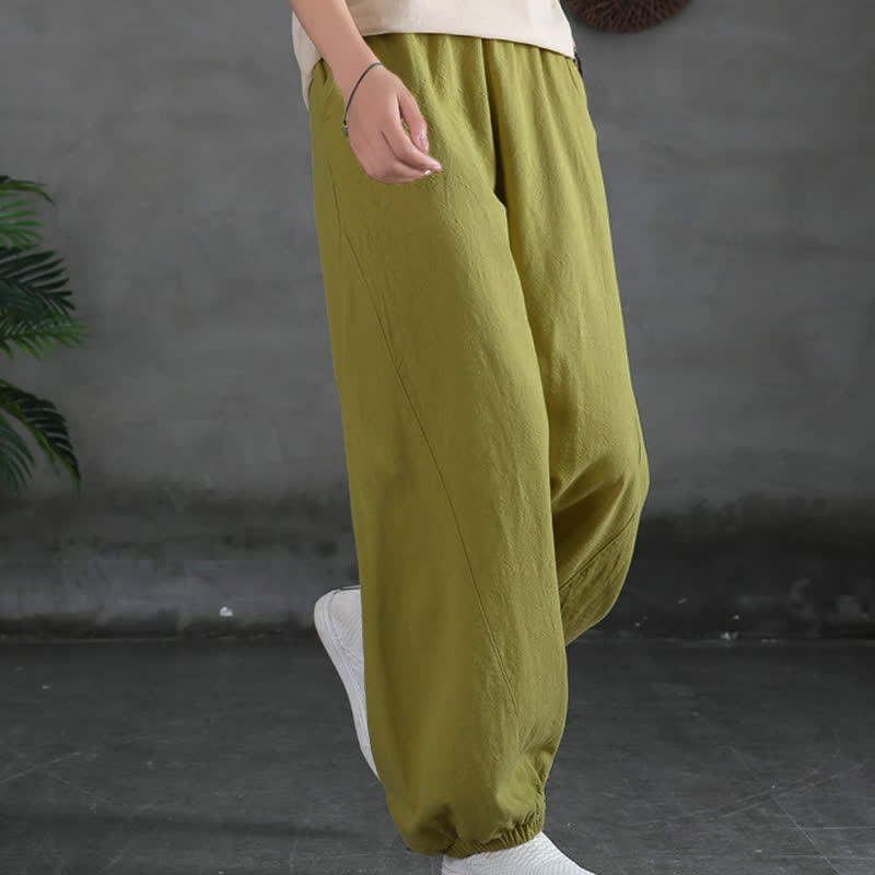 Nimara Ritual Plain Color Ramie Linen Cotton Women's Pants With Pockets
