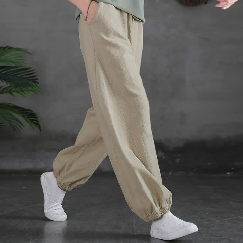 Nimara Ritual Plain Color Ramie Linen Cotton Women's Pants With Pockets