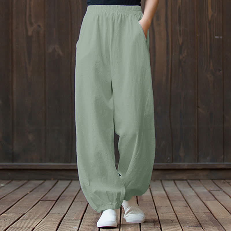 Nimara Ritual Plain Color Ramie Linen Cotton Women's Pants With Pockets