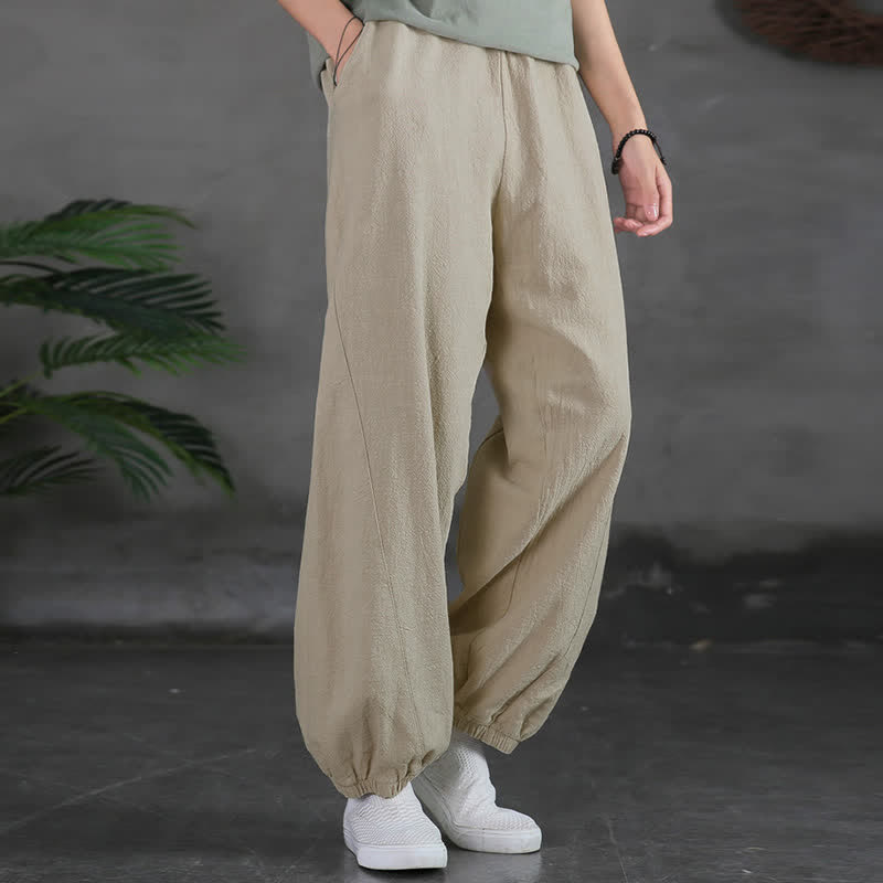 Nimara Ritual Plain Color Ramie Linen Cotton Women's Pants With Pockets