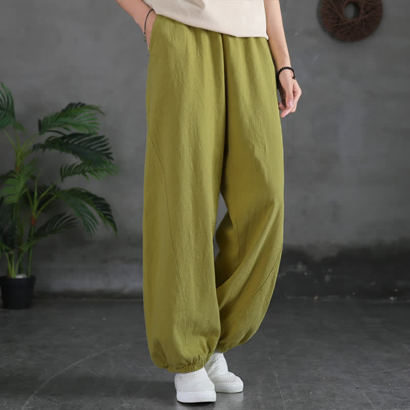 Nimara Ritual Plain Color Ramie Linen Cotton Women's Pants With Pockets