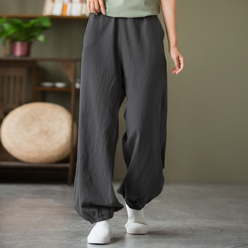 Nimara Ritual Plain Color Ramie Linen Cotton Women's Pants With Pockets