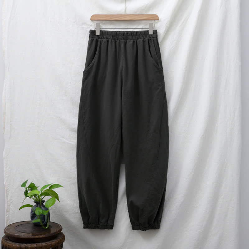 Nimara Ritual Plain Color Ramie Linen Cotton Women's Pants With Pockets