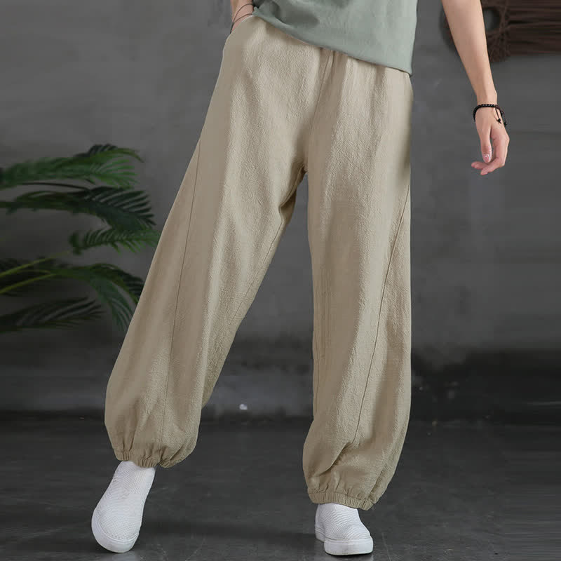 Nimara Ritual Plain Color Ramie Linen Cotton Women's Pants With Pockets