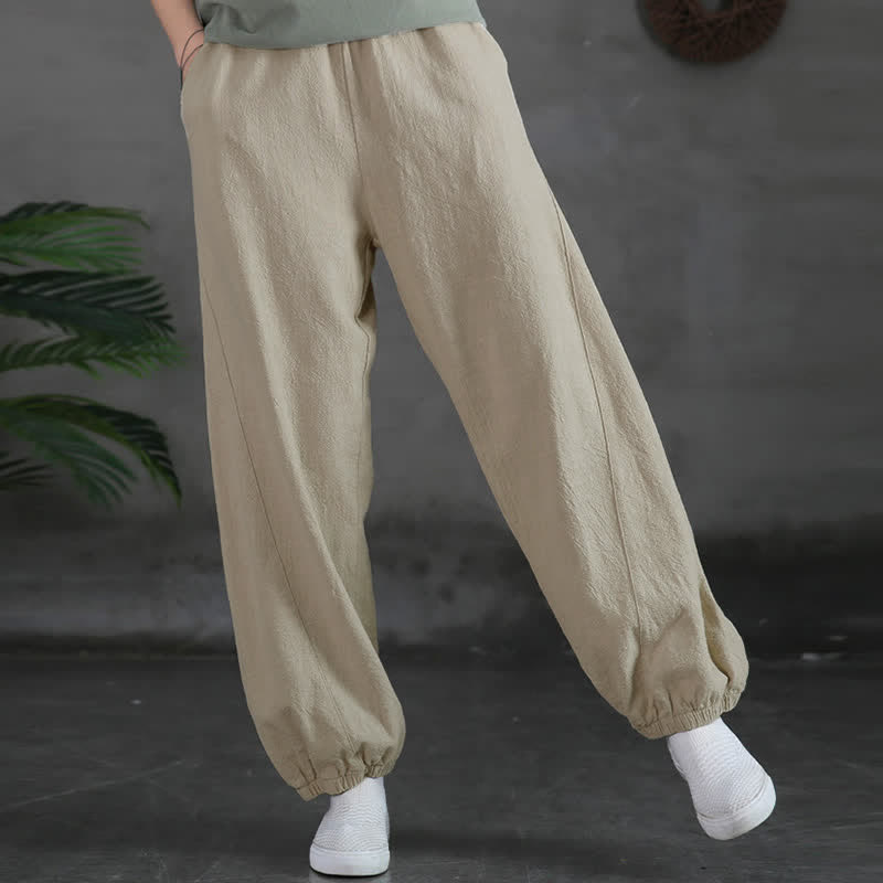 Nimara Ritual Plain Color Ramie Linen Cotton Women's Pants With Pockets