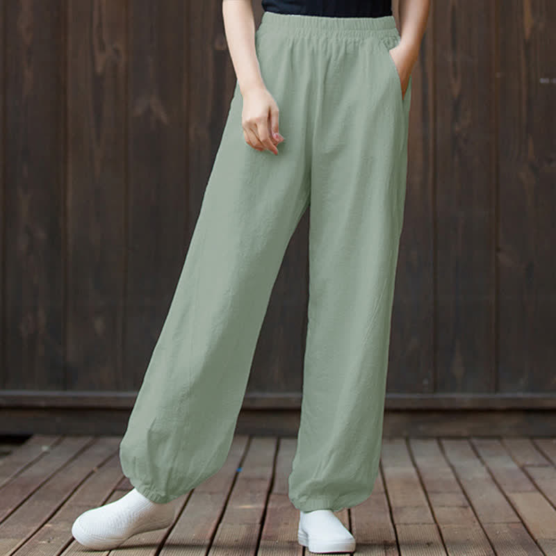 Nimara Ritual Plain Color Ramie Linen Cotton Women's Pants With Pockets