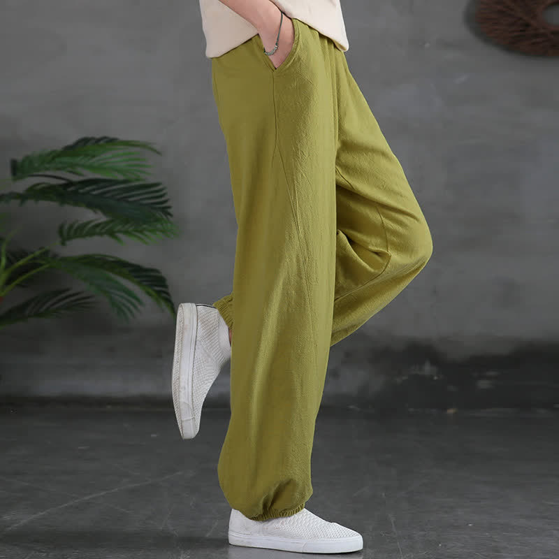 Nimara Ritual Plain Color Ramie Linen Cotton Women's Pants With Pockets