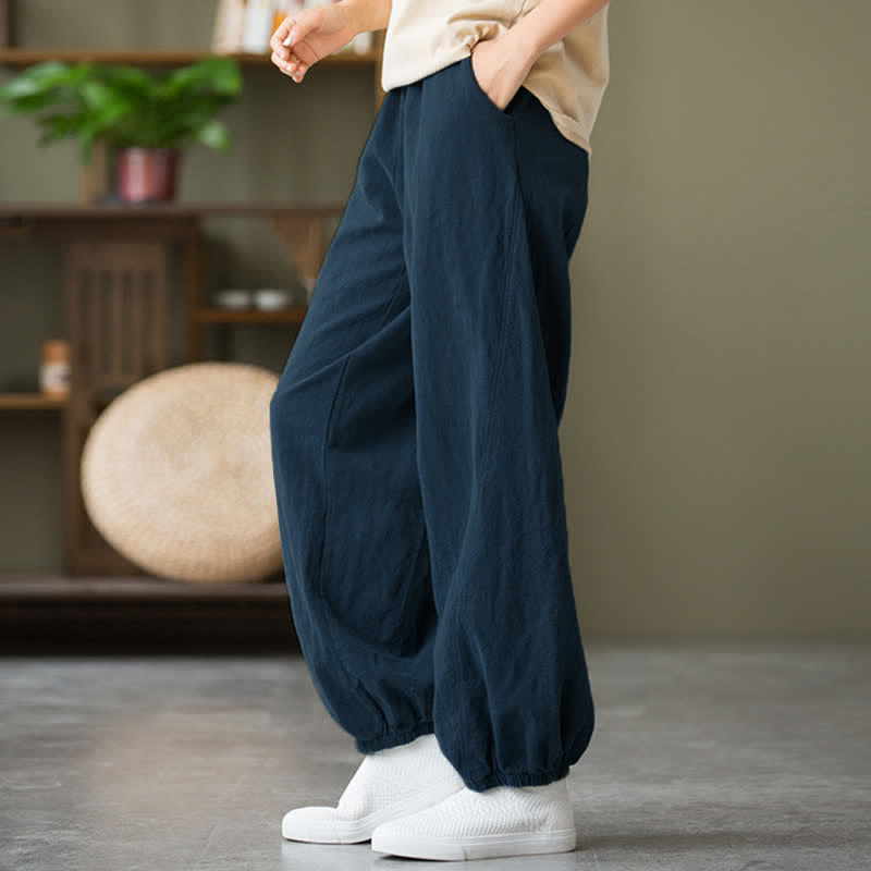 Nimara Ritual Plain Color Ramie Linen Cotton Women's Pants With Pockets