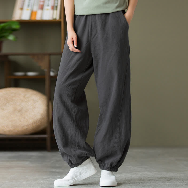 Nimara Ritual Plain Color Ramie Linen Cotton Women's Pants With Pockets