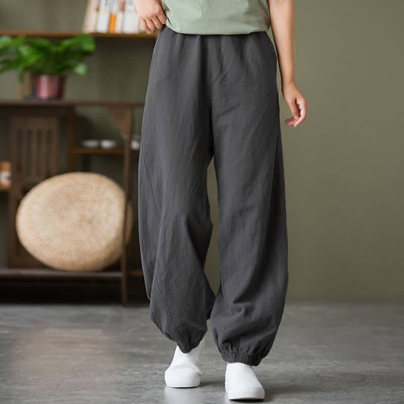Nimara Ritual Plain Color Ramie Linen Cotton Women's Pants With Pockets