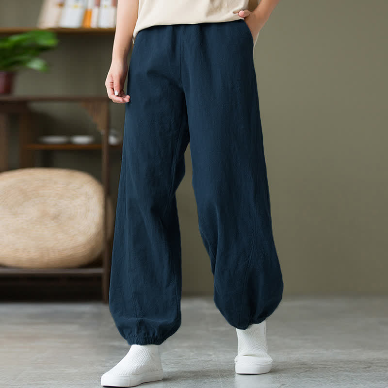 Nimara Ritual Plain Color Ramie Linen Cotton Women's Pants With Pockets