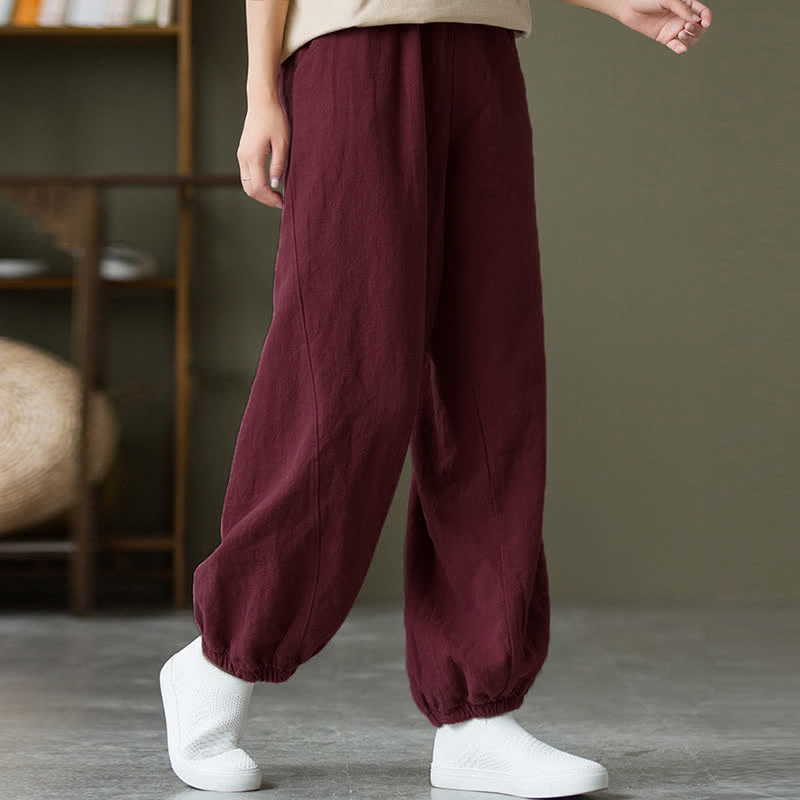 Nimara Ritual Plain Color Ramie Linen Cotton Women's Pants With Pockets