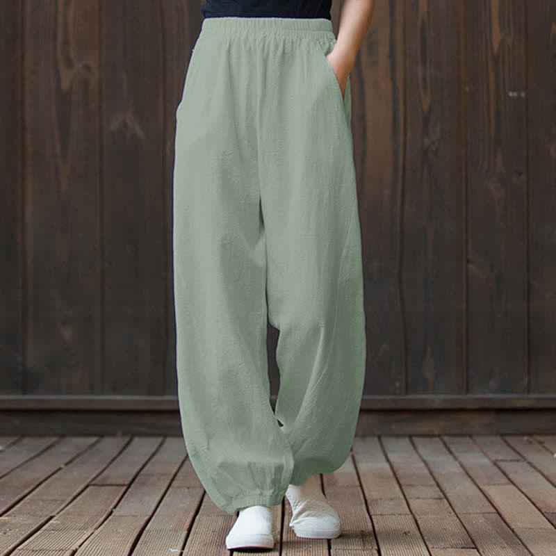 Nimara Ritual Plain Color Ramie Linen Cotton Women's Pants With Pockets