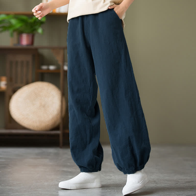 Nimara Ritual Plain Color Ramie Linen Cotton Women's Pants With Pockets