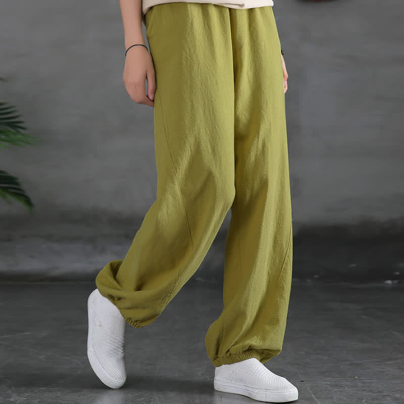 Nimara Ritual Plain Color Ramie Linen Cotton Women's Pants With Pockets