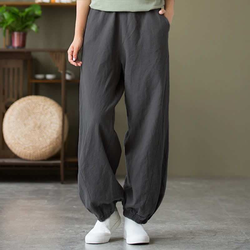 Nimara Ritual Plain Color Ramie Linen Cotton Women's Pants With Pockets