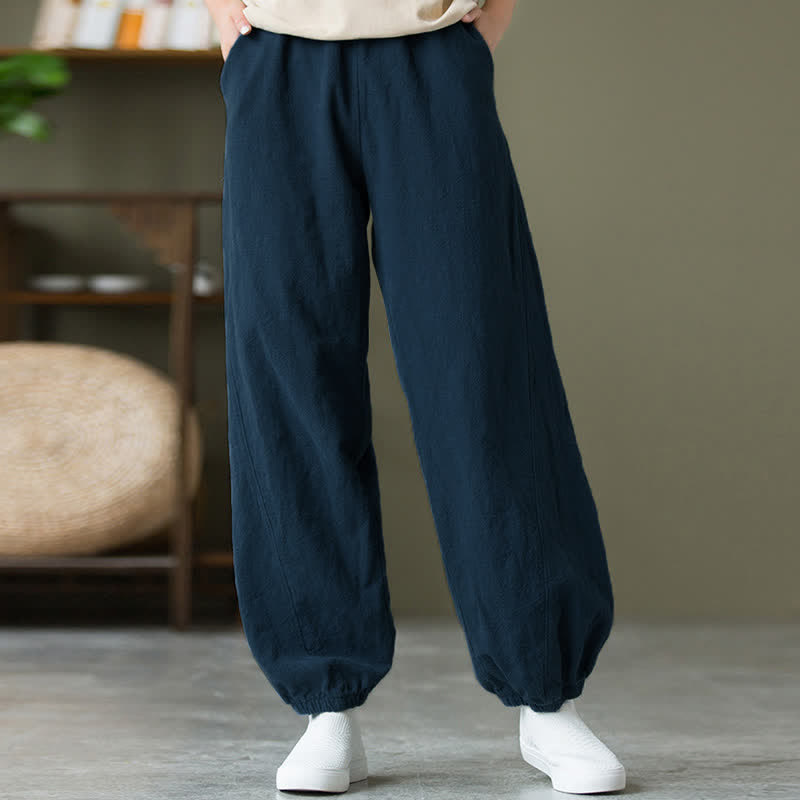 Nimara Ritual Plain Color Ramie Linen Cotton Women's Pants With Pockets