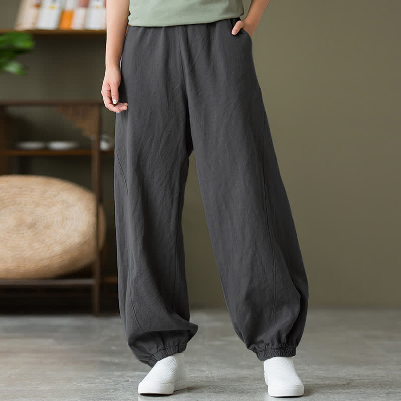 Nimara Ritual Plain Color Ramie Linen Cotton Women's Pants With Pockets