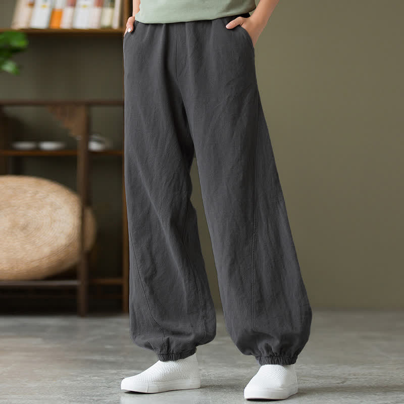 Nimara Ritual Plain Color Ramie Linen Cotton Women's Pants With Pockets