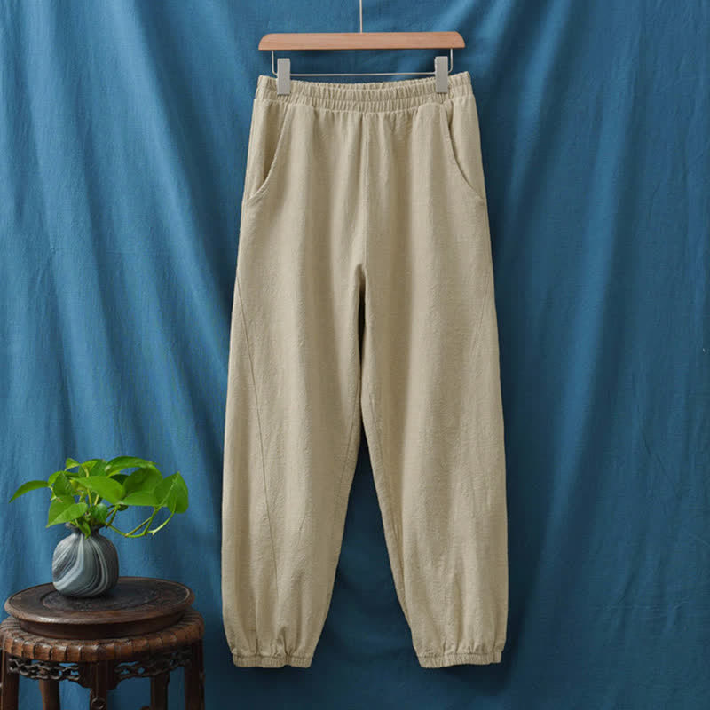 Nimara Ritual Plain Color Ramie Linen Cotton Women's Pants With Pockets