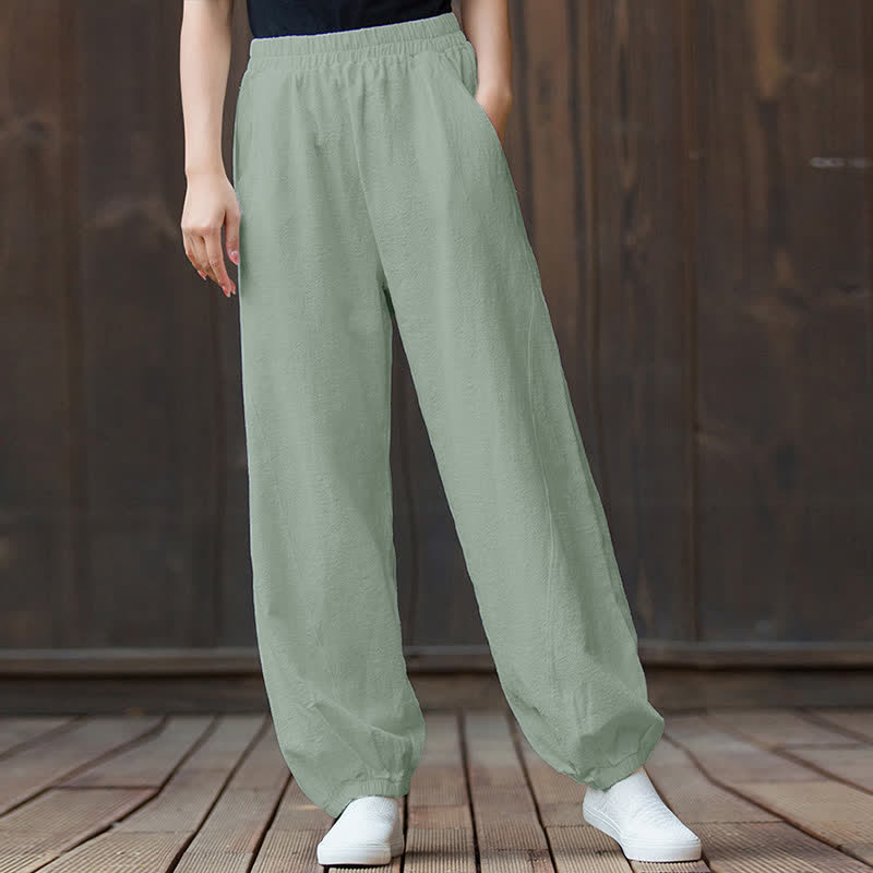 Nimara Ritual Plain Color Ramie Linen Cotton Women's Pants With Pockets