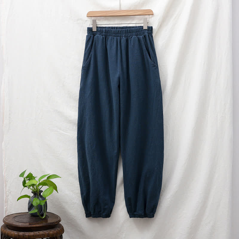 Nimara Ritual Plain Color Ramie Linen Cotton Women's Pants With Pockets
