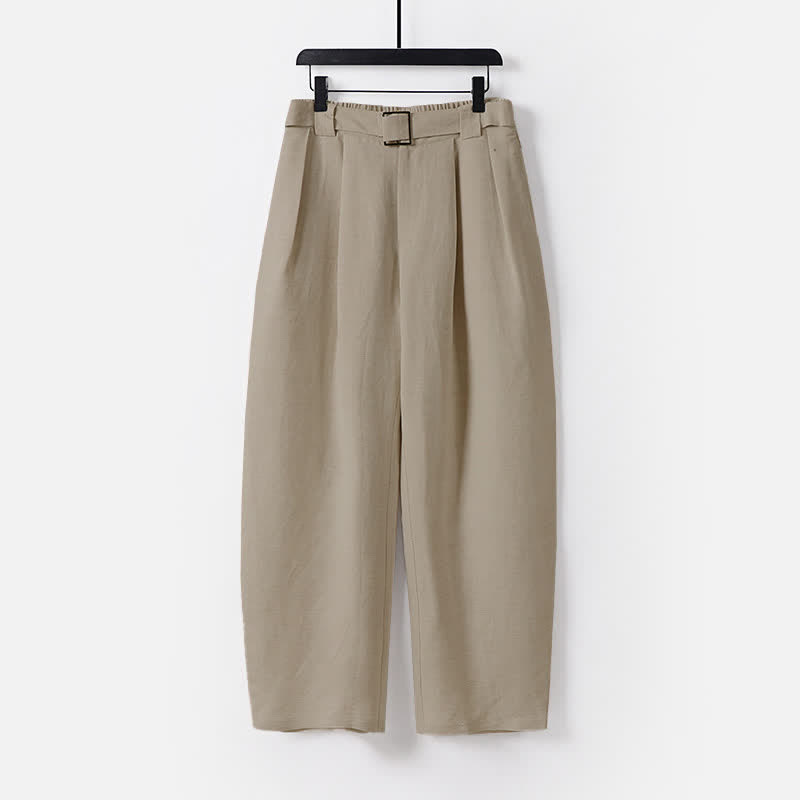 Nimara Ritual Summer Zipper Elastic Waist Design Men's Cotton Linen Wide Leg Pants With Pockets