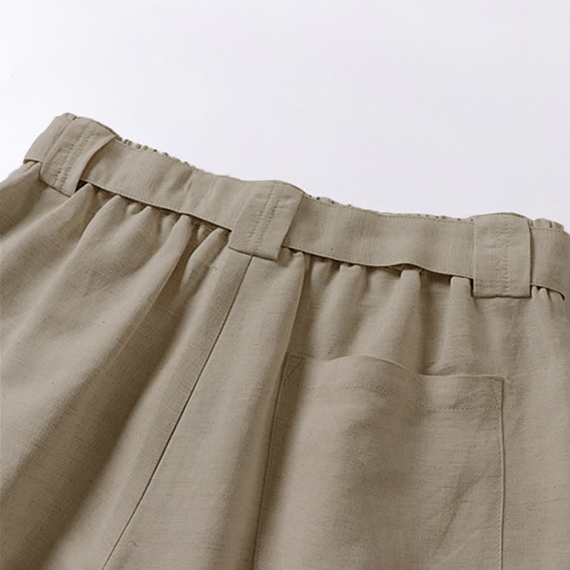 Nimara Ritual Summer Zipper Elastic Waist Design Men's Cotton Linen Wide Leg Pants With Pockets