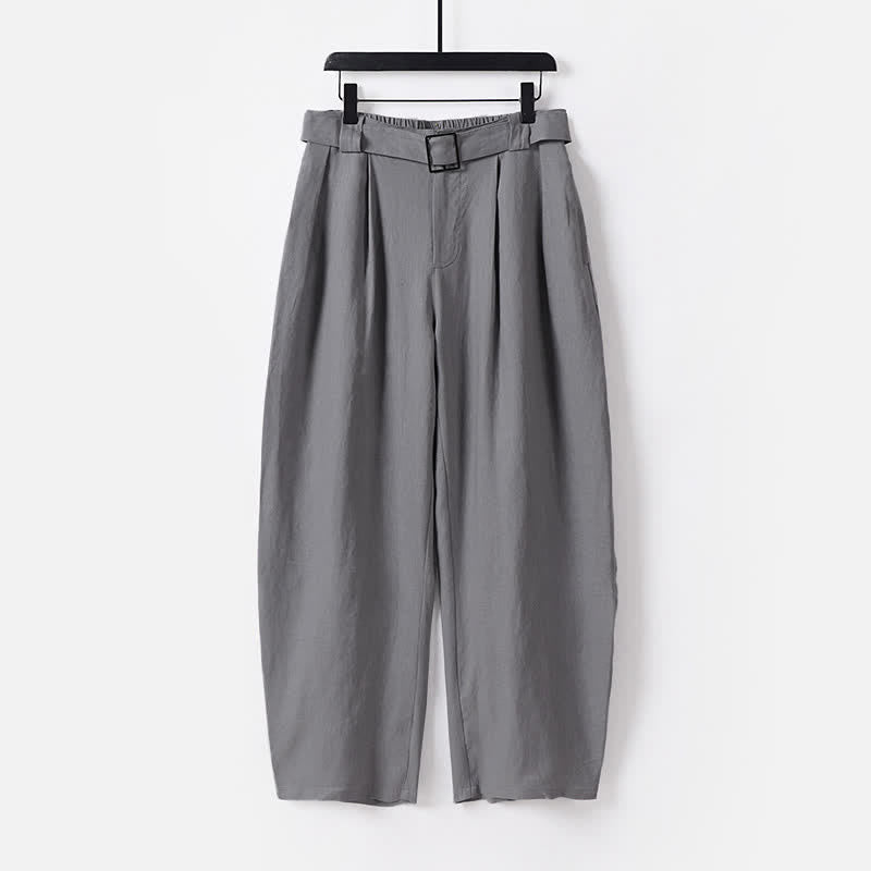 Nimara Ritual Summer Zipper Elastic Waist Design Men's Cotton Linen Wide Leg Pants With Pockets