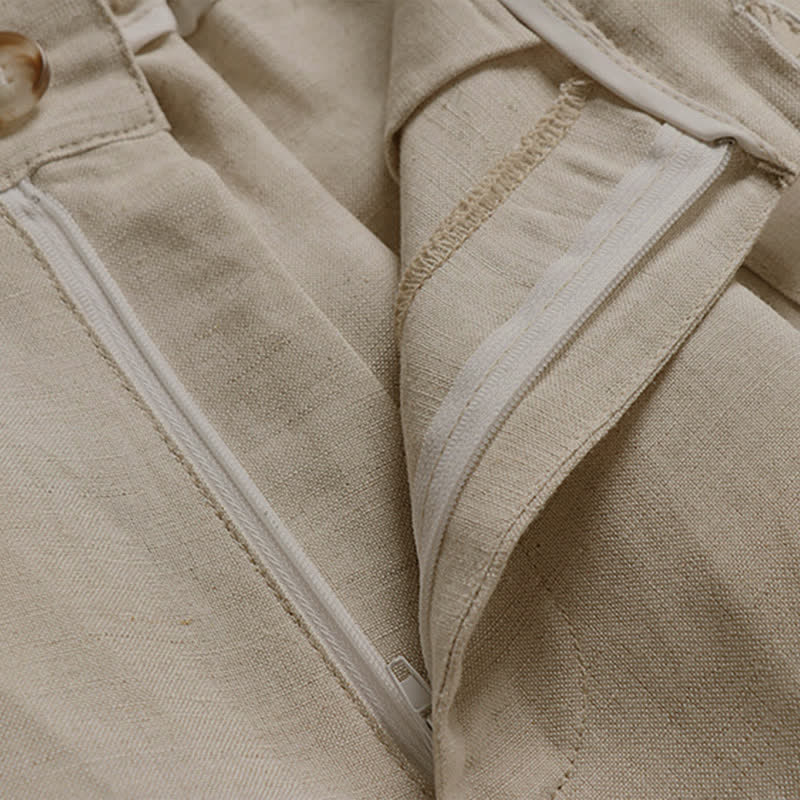Nimara Ritual Summer Zipper Elastic Waist Design Men's Cotton Linen Wide Leg Pants With Pockets