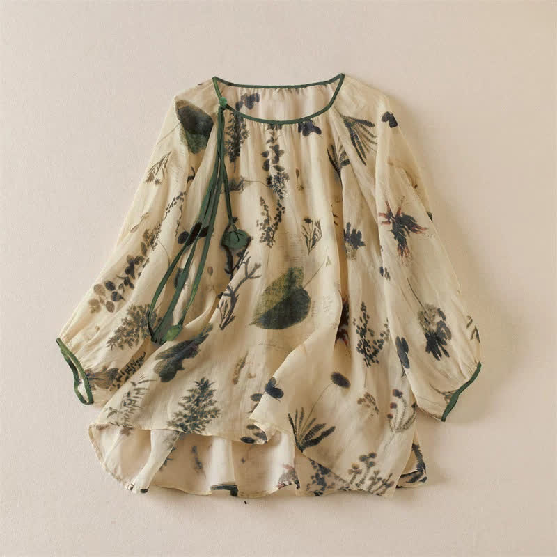 Nimara Ritual Spring Summer Boho Drawstring Floral Women's Long Sleeve Shirts