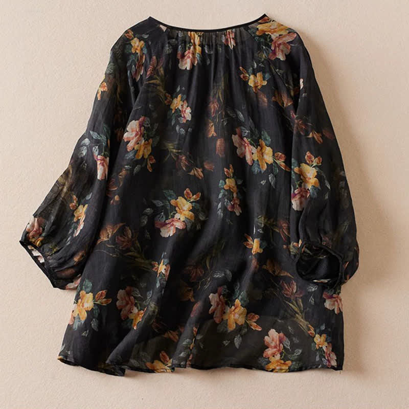 Nimara Ritual Spring Summer Boho Drawstring Floral Women's Long Sleeve Shirts