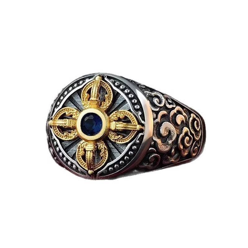 Spiritual Power Tibetan Cross Design Vajra Auspicious Clouds Copper Adjustable Ring