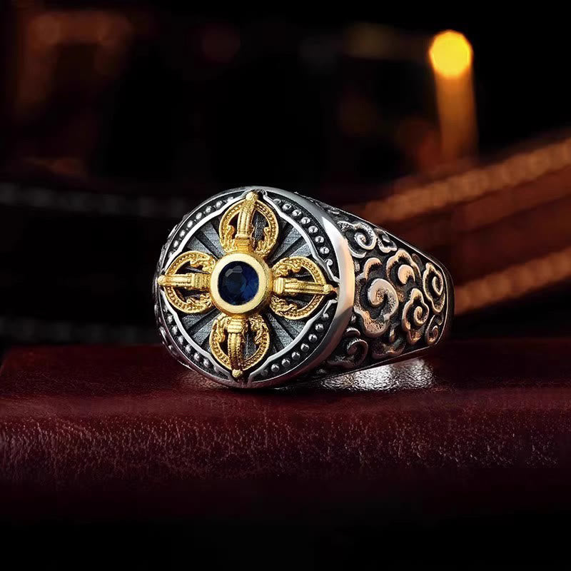 Spiritual Power Tibetan Cross Design Vajra Auspicious Clouds Copper Adjustable Ring