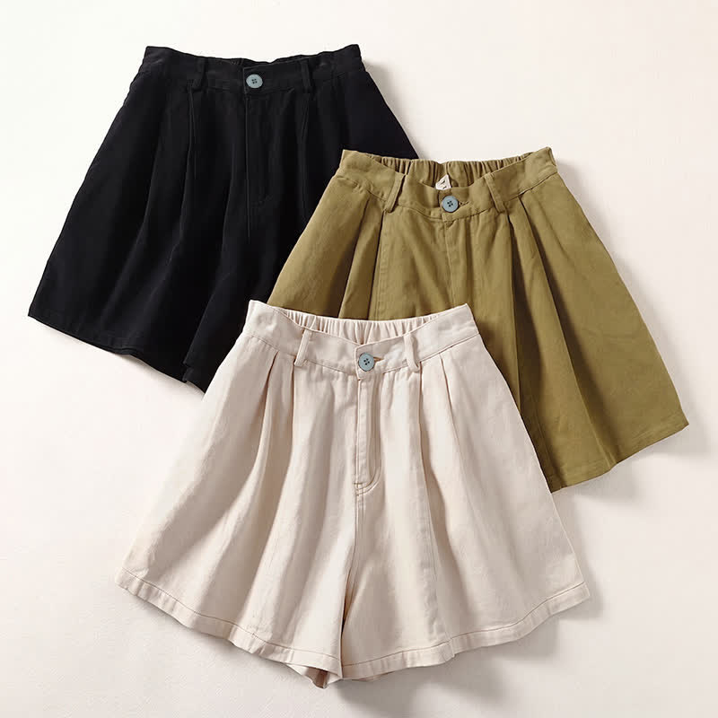 Nimara Ritual Summer Casual Minimalist Button-Up Solid Women's Shorts With Pockets
