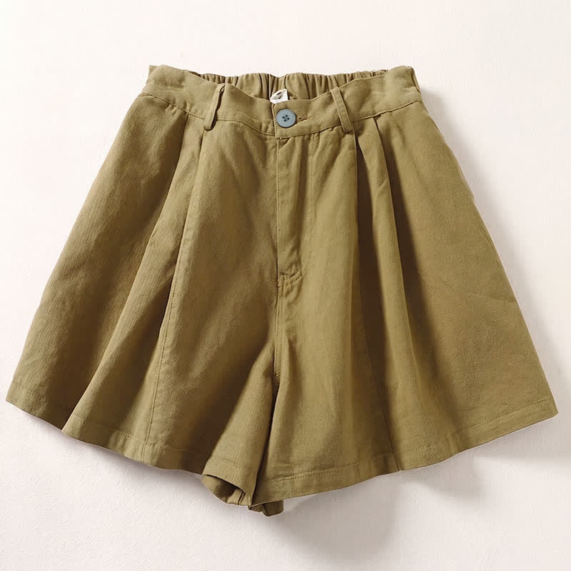 Nimara Ritual Summer Casual Minimalist Button-Up Solid Women's Shorts With Pockets