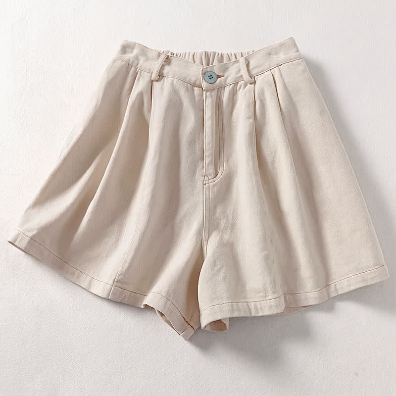 Nimara Ritual Summer Casual Minimalist Button-Up Solid Women's Shorts With Pockets
