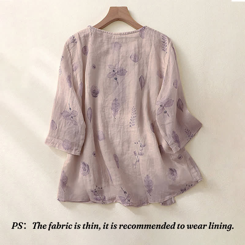 Nimara Ritual Embroidery Design Leaves Women's Three Quarter Sleeve Shirt