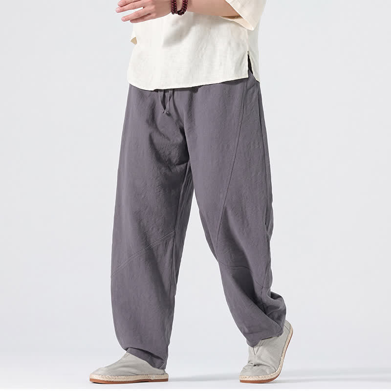 Nimara Ritual Spring Summer Casual Minimalist Drawstring Solid Linen Long Pants Men's Straight Leg Pants With Pockets
