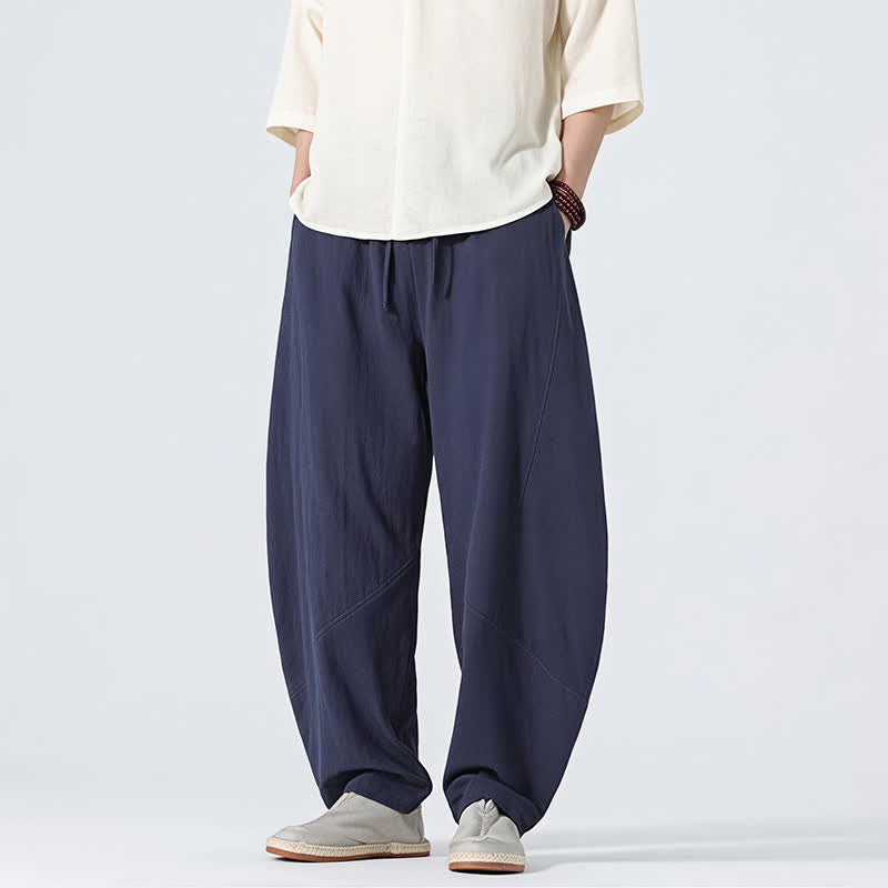 Nimara Ritual Spring Summer Casual Minimalist Drawstring Solid Linen Long Pants Men's Straight Leg Pants With Pockets