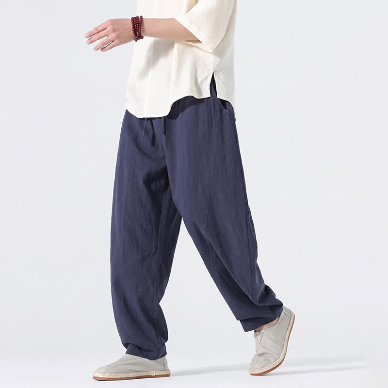 Nimara Ritual Spring Summer Casual Minimalist Drawstring Solid Linen Long Pants Men's Straight Leg Pants With Pockets