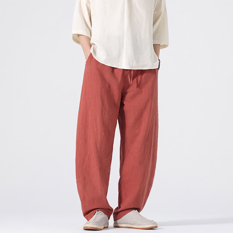 Nimara Ritual Spring Summer Casual Minimalist Drawstring Solid Linen Long Pants Men's Straight Leg Pants With Pockets
