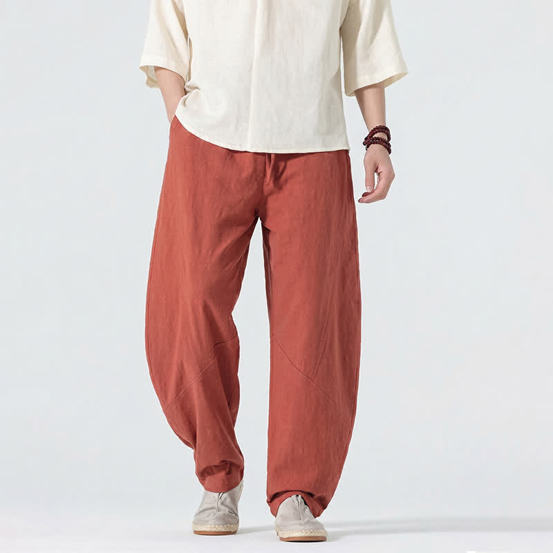 Nimara Ritual Spring Summer Casual Minimalist Drawstring Solid Linen Long Pants Men's Straight Leg Pants With Pockets