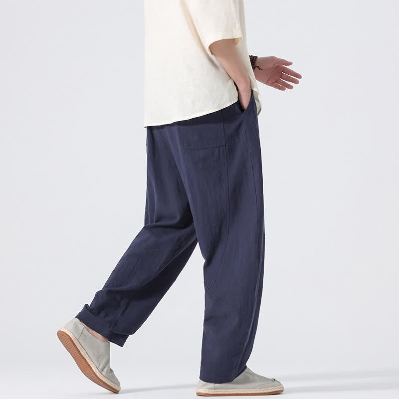 Nimara Ritual Spring Summer Casual Minimalist Drawstring Solid Linen Long Pants Men's Straight Leg Pants With Pockets